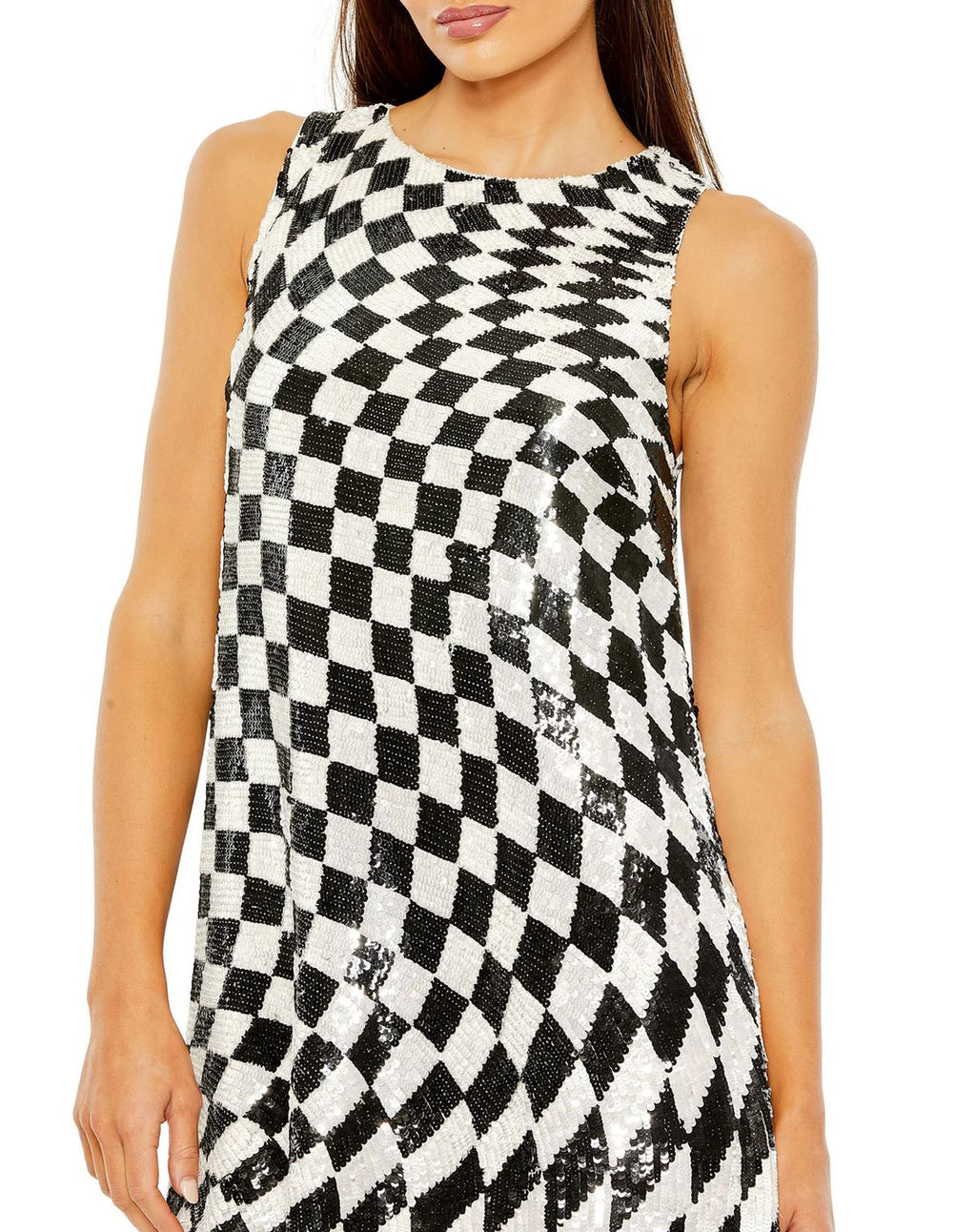 Mac Duggal 10027 Sleeveless A Line Sequin Checkered Short Dress