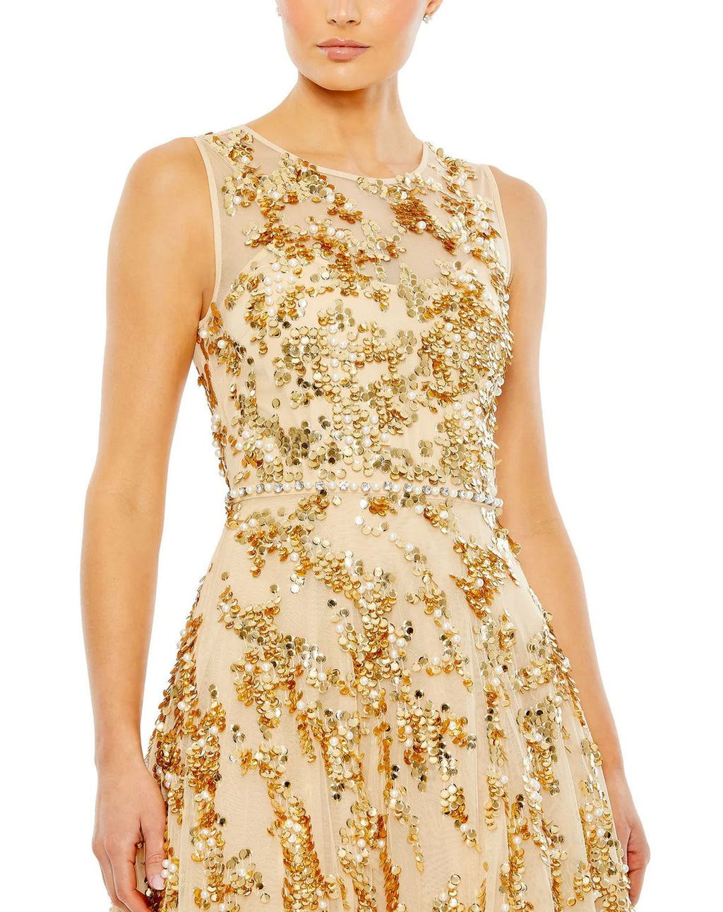 Mac Duggal 10953 Long Sequined Sleeveless Scoop Neck A Line Dress