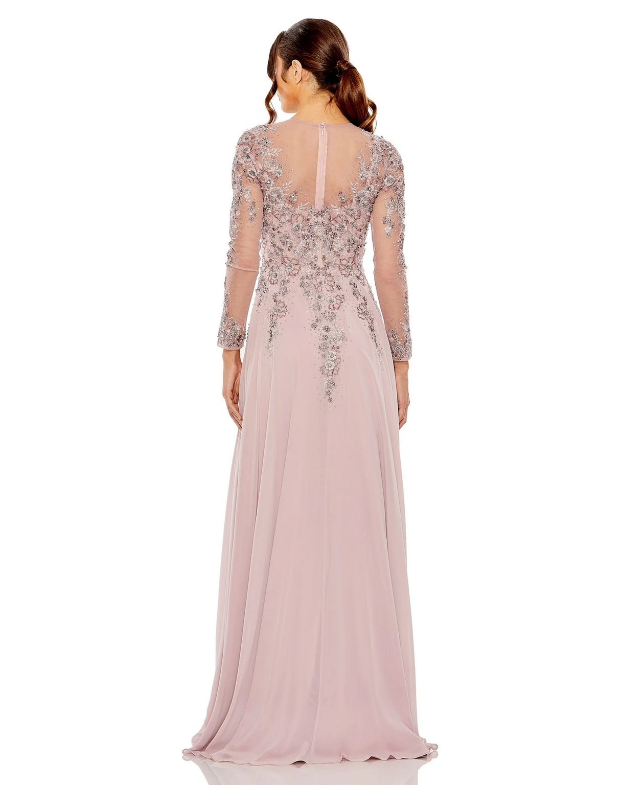 Mac Duggal 20478 High Neck Long Sleeve Embellished A Line Dress
