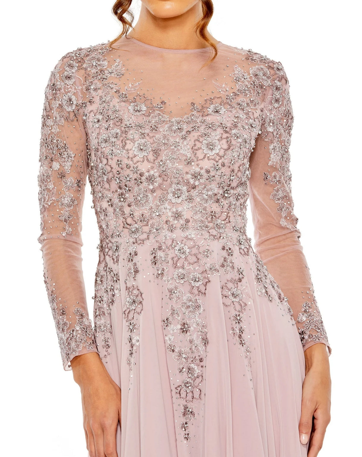 Mac Duggal 20478 High Neck Long Sleeve Embellished A Line Dress