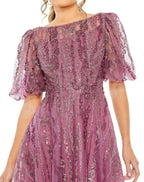 Mac Duggal 20485 Puff Sleeve Embellished A Line Midi Dress