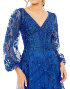 Mac Duggal 20512 Long Puff Sleeve Tea Length Dress