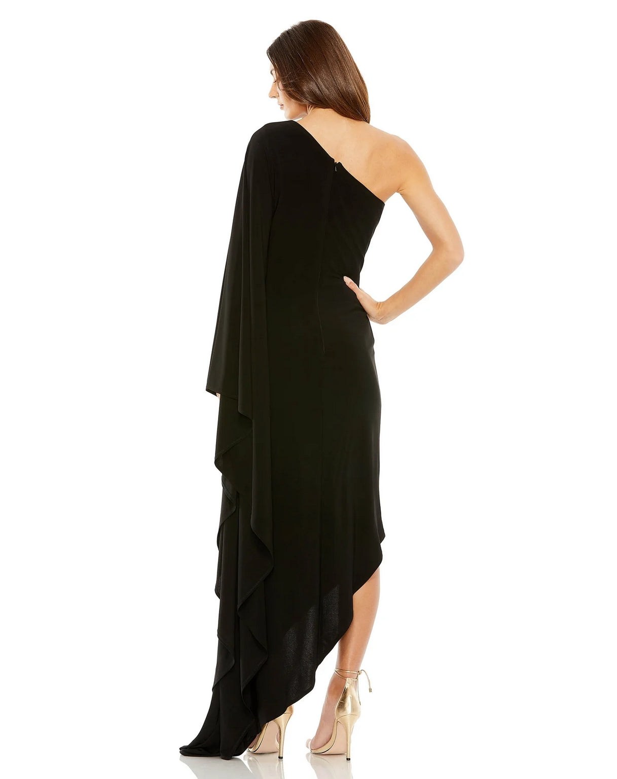 Mac Duggal 20673 One Shoulder Cape Sleeve High Low Dress