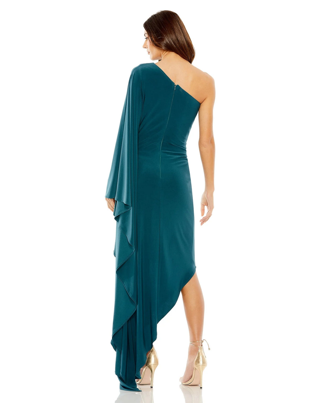 Mac Duggal 20673 One Shoulder Cape Sleeve High Low Dress