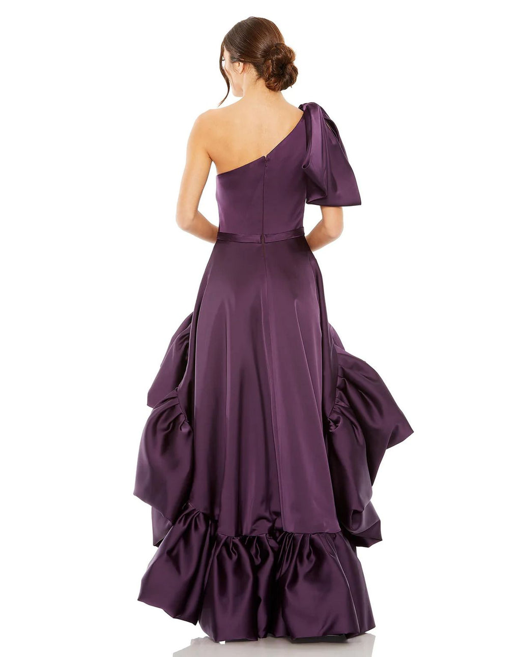 Mac Duggal 20702 Long One Shoulder Sleeve Full High Low Pockets Dress