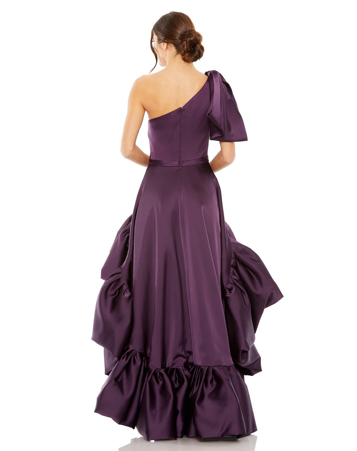 Mac Duggal 20702 Long One Shoulder Sleeve Full High Low Pockets Dress