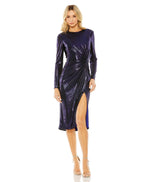 Mac Duggal 27161 Long Sleeve Metallic Short Dress
