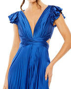 Mac Duggal 27361 Ruffle Cap Sleeve Cutout Heat Pleated Jumpsuit