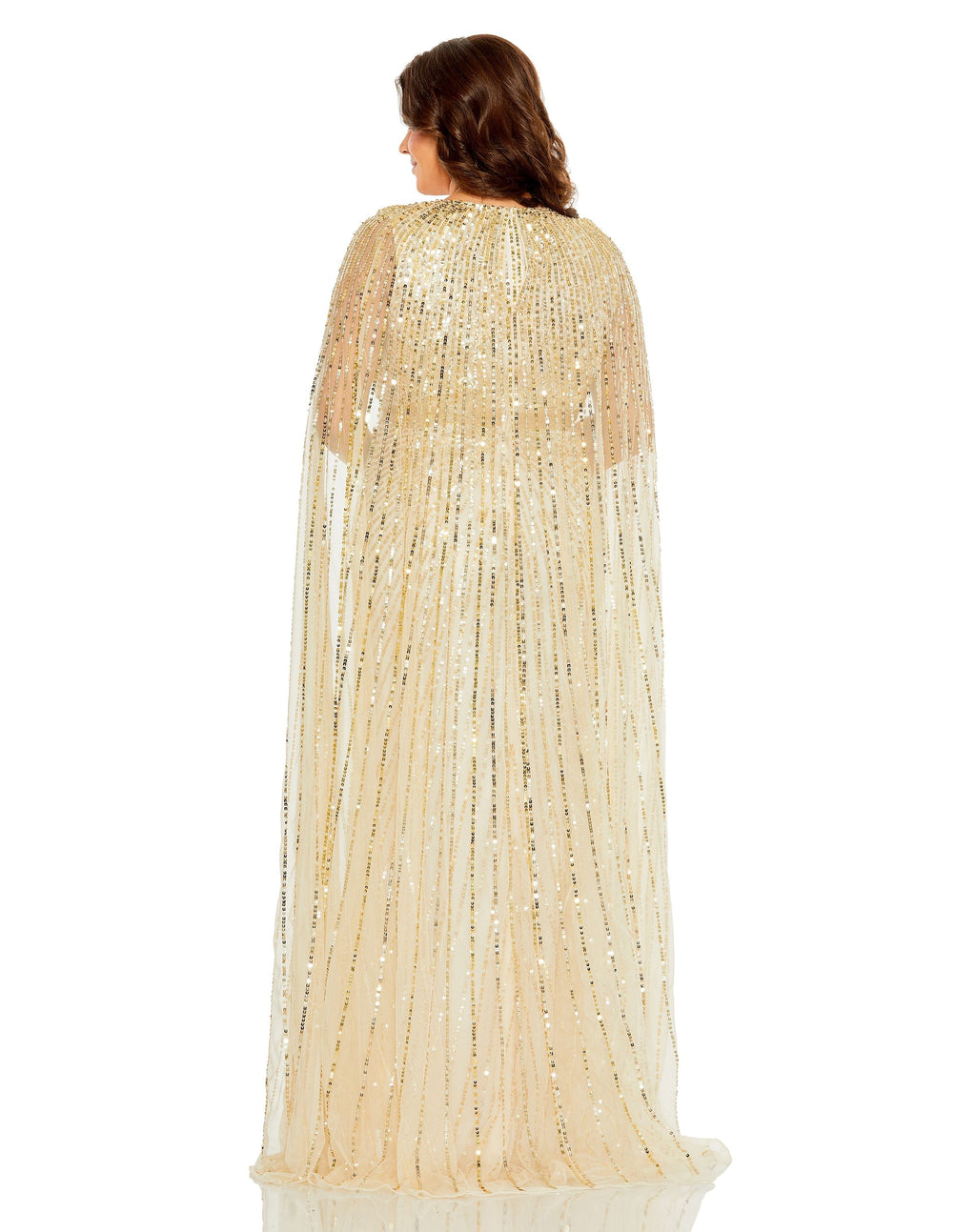 Mac Duggal 5804 Long Plus Size Sequined V Neck Cape Sleeve Dress