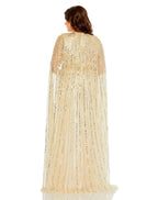 Mac Duggal 5804 Long Plus Size Sequined V Neck Cape Sleeve Dress