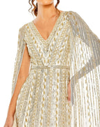 Mac Duggal 5915 Long Sequined V Neck Cape Sleeve Dress
