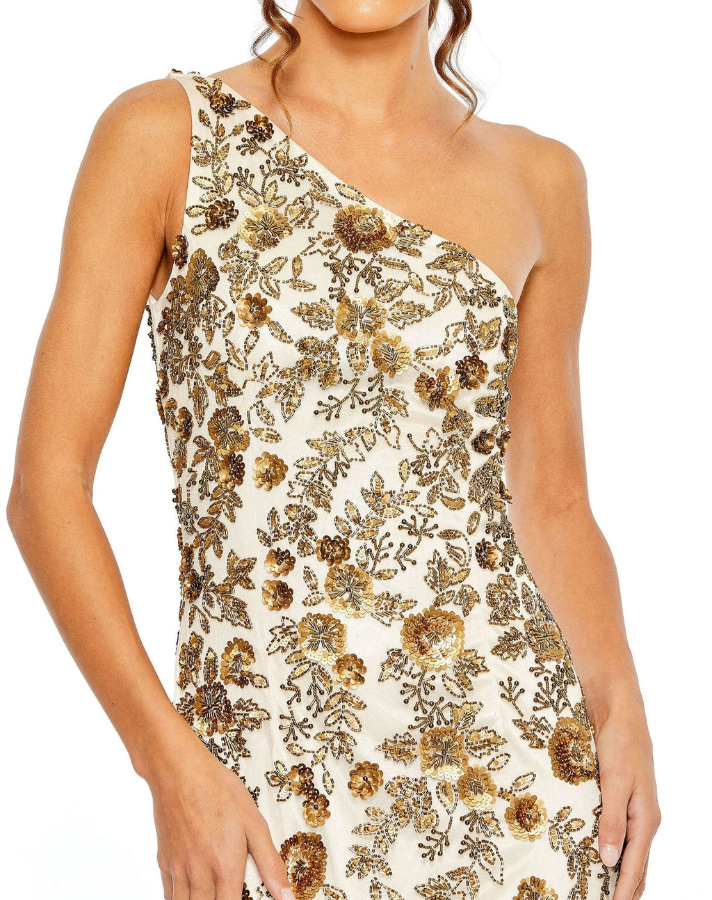 Mac Duggal 5955 Long Floral Beaded One Shoulder Dress