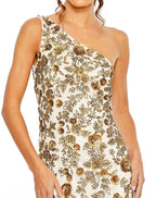 Mac Duggal 5955 Long Floral Beaded One Shoulder Dress
