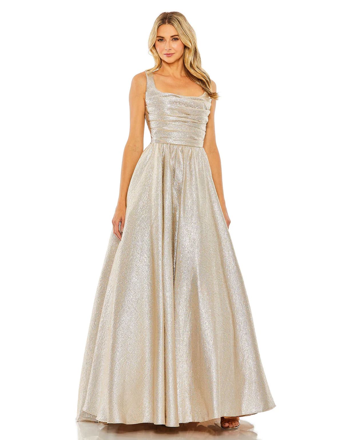 Mac Duggal 68349 Long Metallic Pleated Bodice Ball Gown