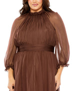 Mac Duggal 68426 Plus Size Puff Sleeve Tiered A Line Long Dress