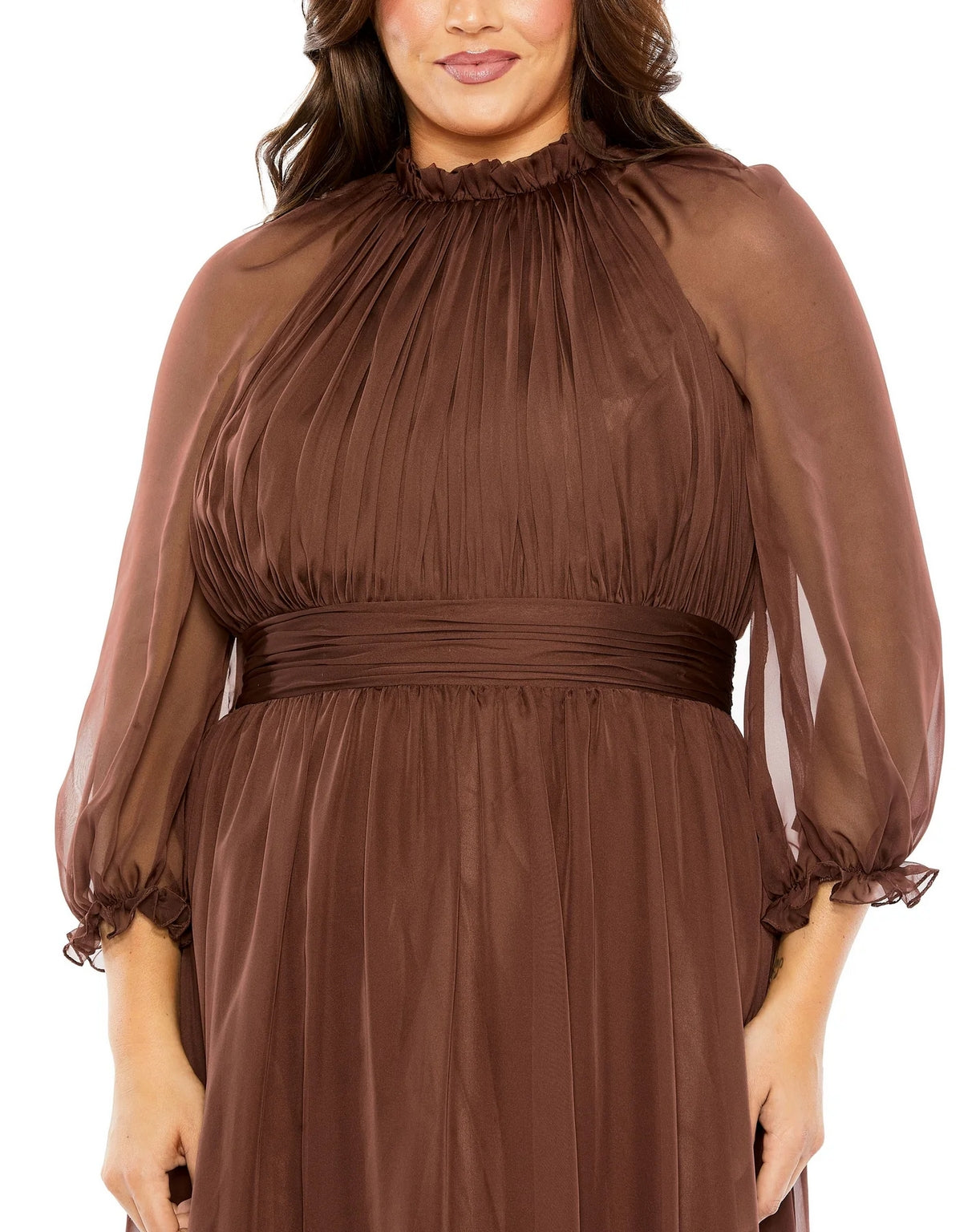 Mac Duggal 68426 Plus Size Puff Sleeve Tiered A Line Long Dress