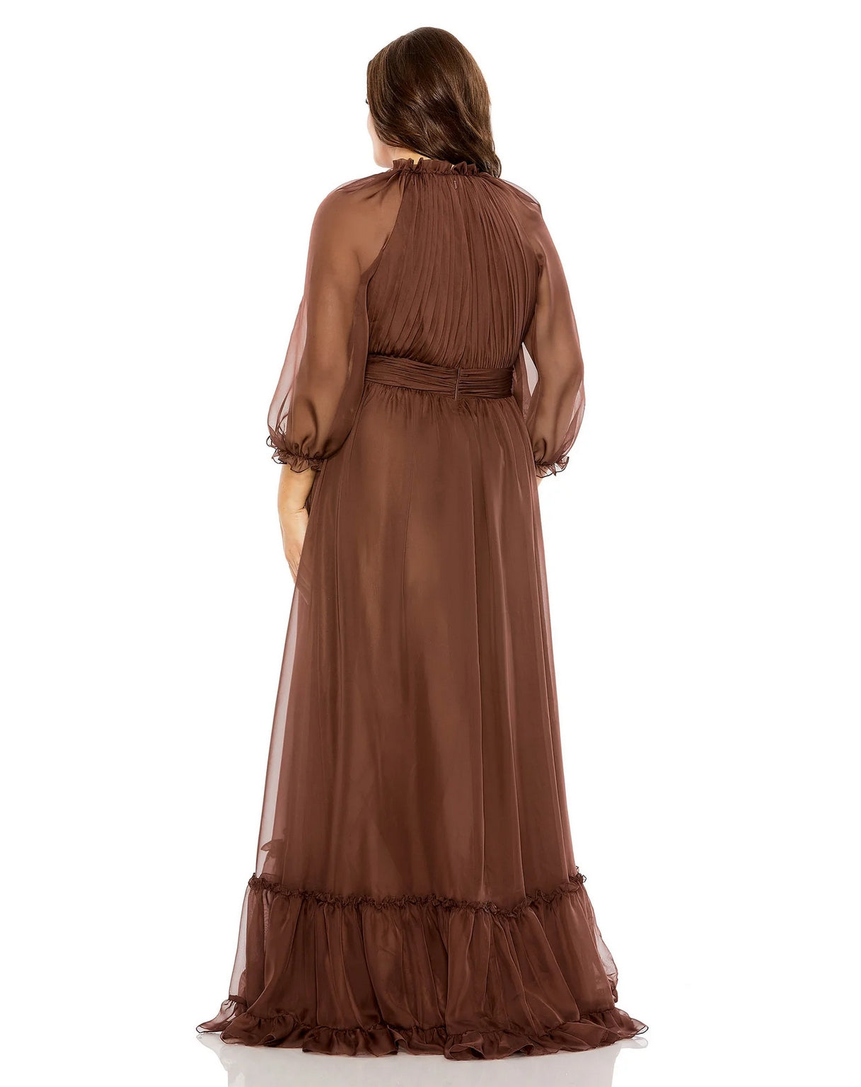 Mac Duggal 68426 Plus Size Puff Sleeve Tiered A Line Long Dress