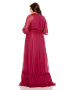 Mac Duggal 68426 Plus Size Puff Sleeve Tiered A Line Long Dress