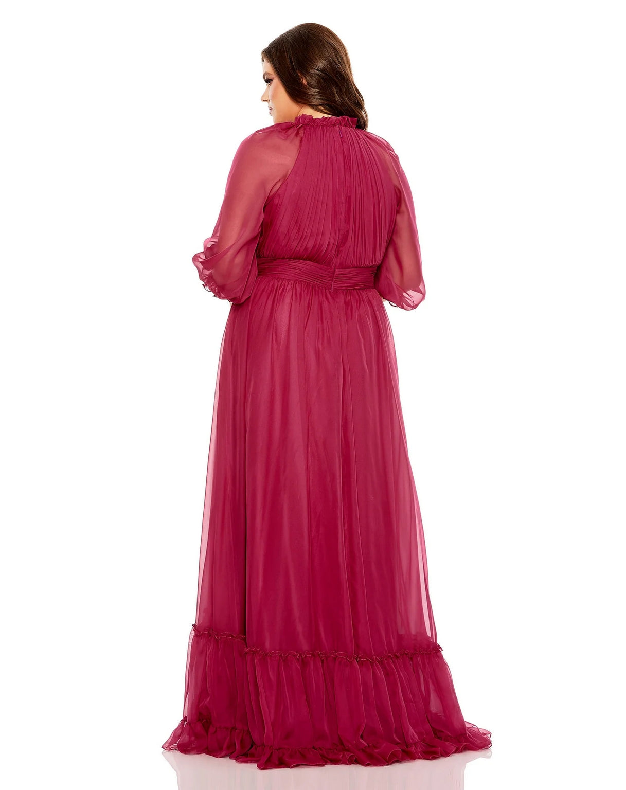 Mac Duggal 68426 Plus Size Puff Sleeve Tiered A Line Long Dress