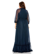 Mac Duggal 68426 Plus Size Puff Sleeve Tiered A Line Long Dress