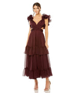 Mac Duggal 68643 Ruffle Tiered Cut Out Chiffon Tea Length Dress