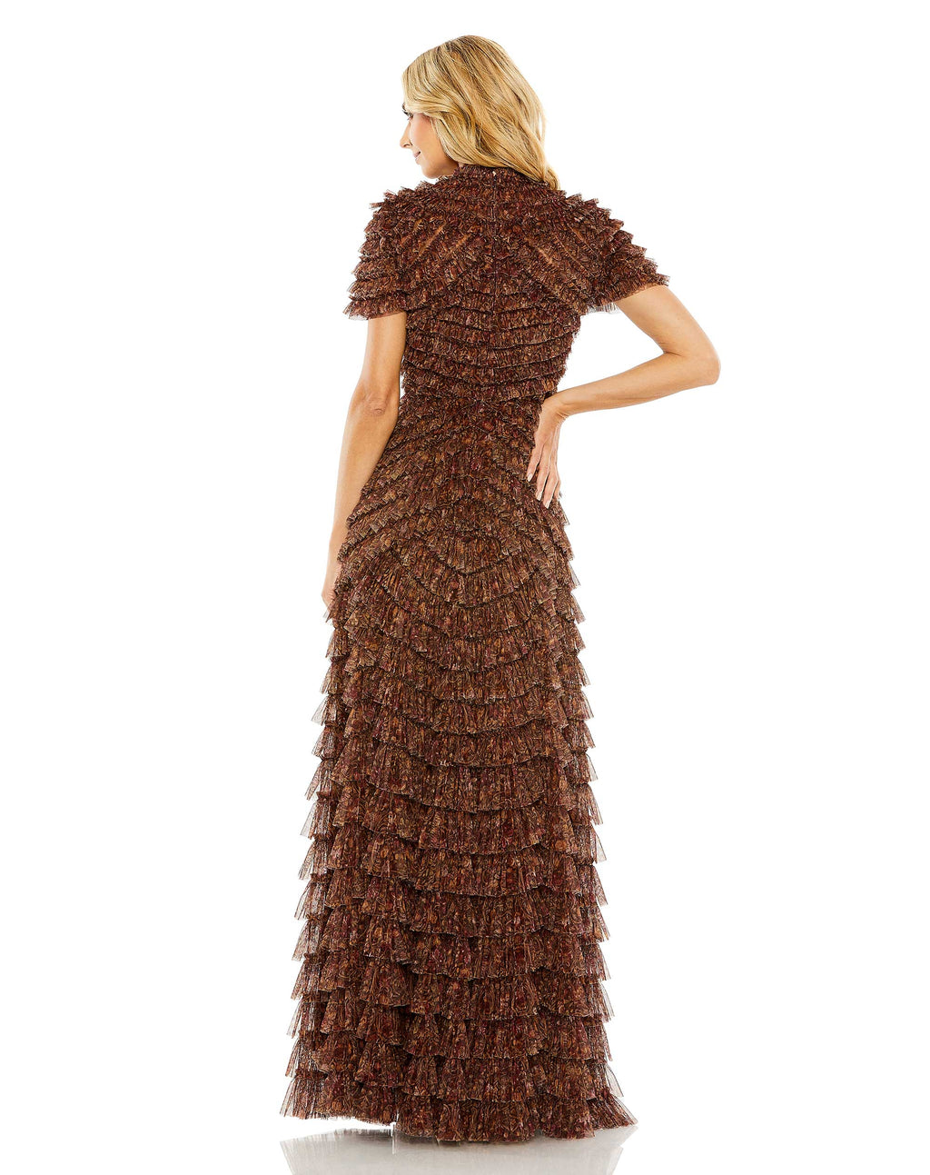 Mac Duggal 8042 Long Ruffle Tiered Short Sleeve Dress