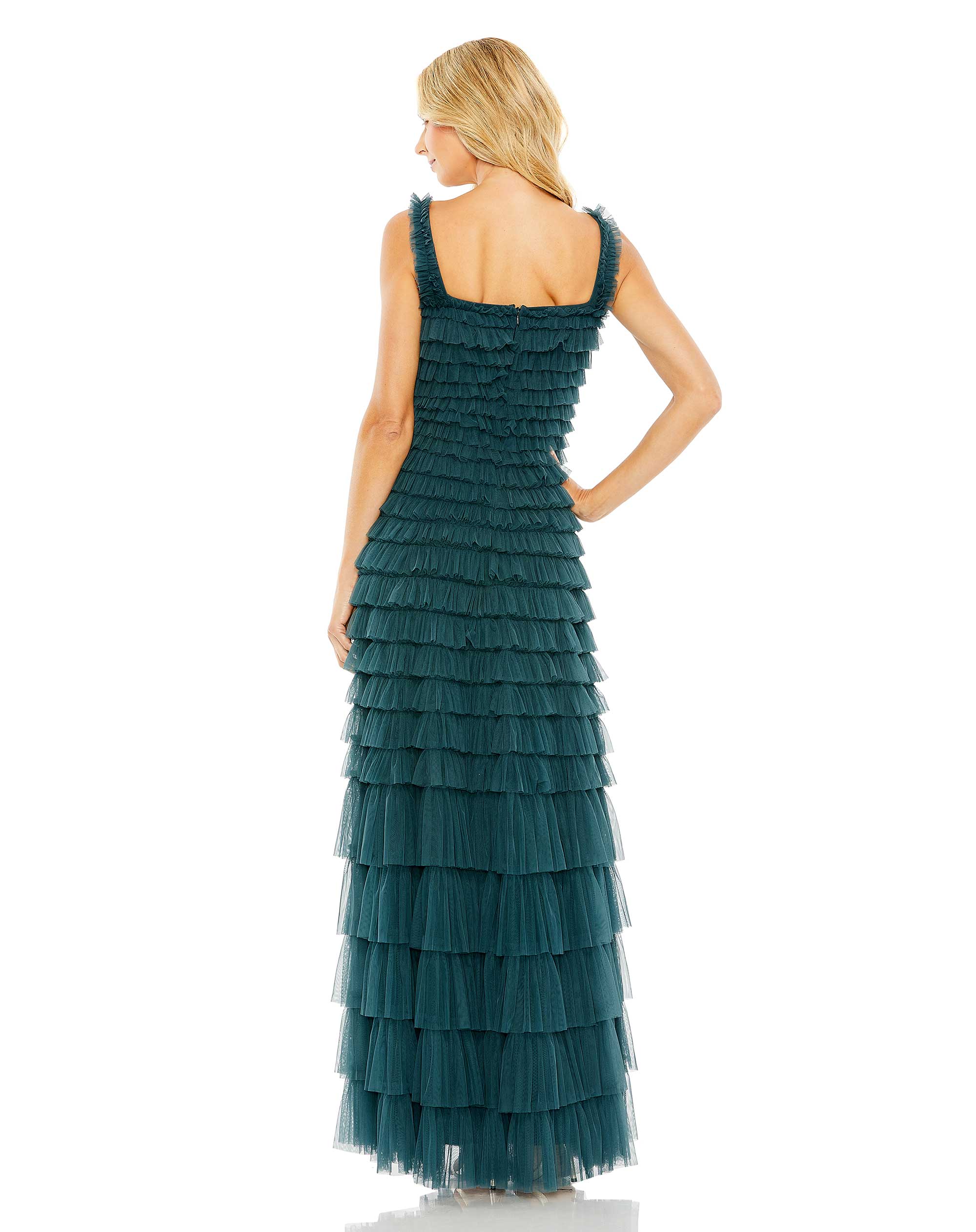 Mac Duggal 8046 Long Ruffle Layered Tea Length Dress
