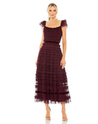 Mac Duggal 8054 Ruffle Cap Sleeve Embellished Tiered Midi Dress