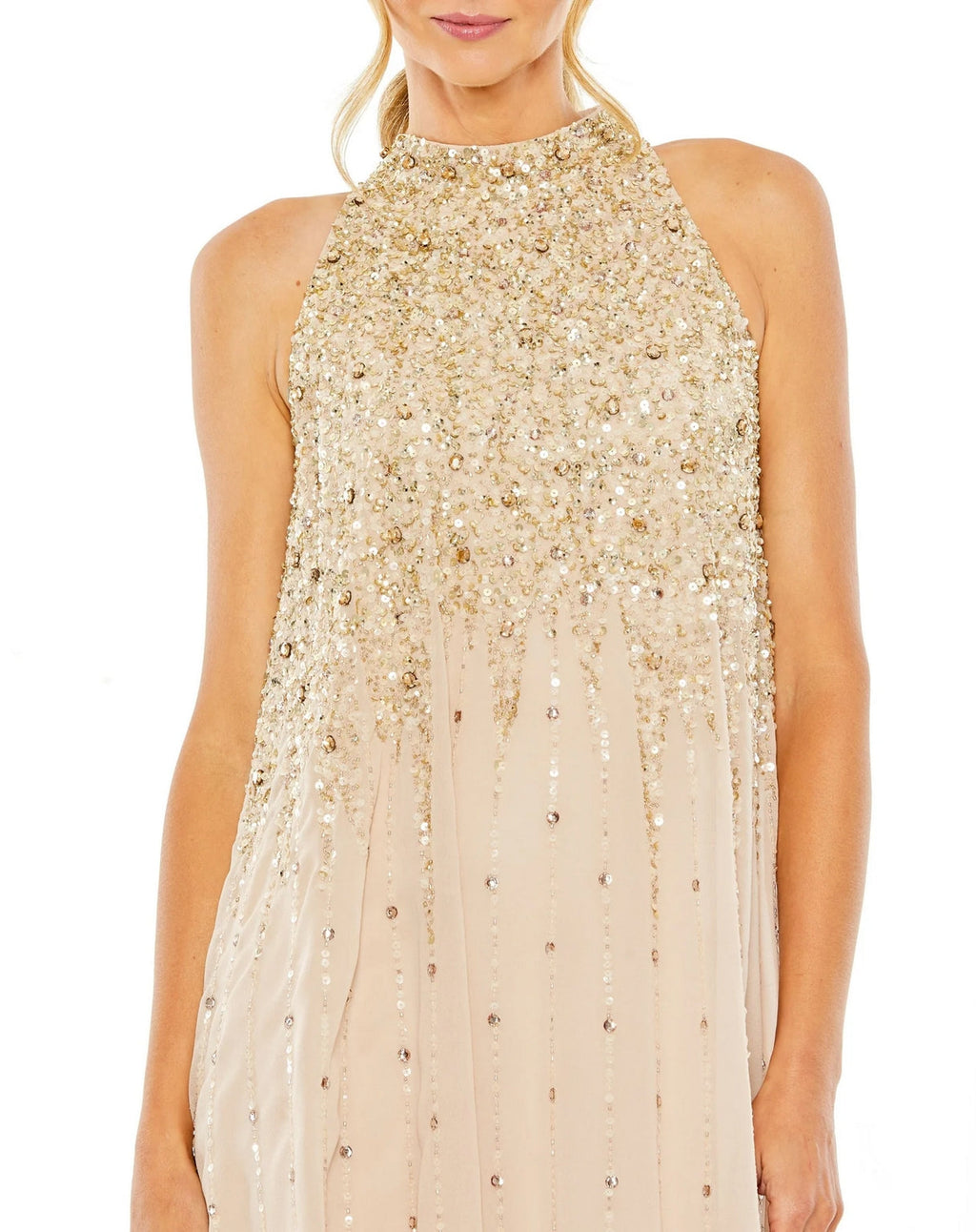 Mac Duggal 9225 Halter Sequin Embellished Trapeze A Line Short Dress