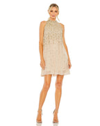 Mac Duggal 9225 Halter Sequin Embellished Trapeze A Line Short Dress